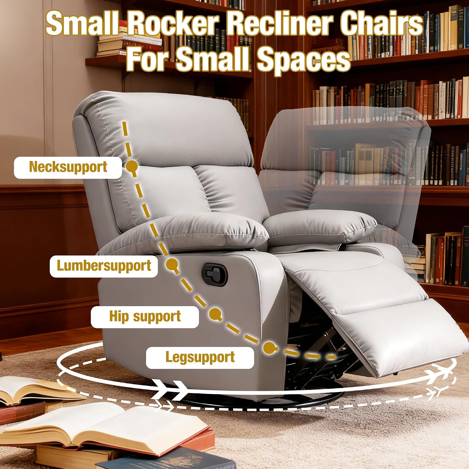 hzlagm Swivel Rocker Recliner, Rocking Chair Nursery, Small Rocker Recliners for Small Spaces, Living Room, Bedroom, Nursery, RV, Light Grey