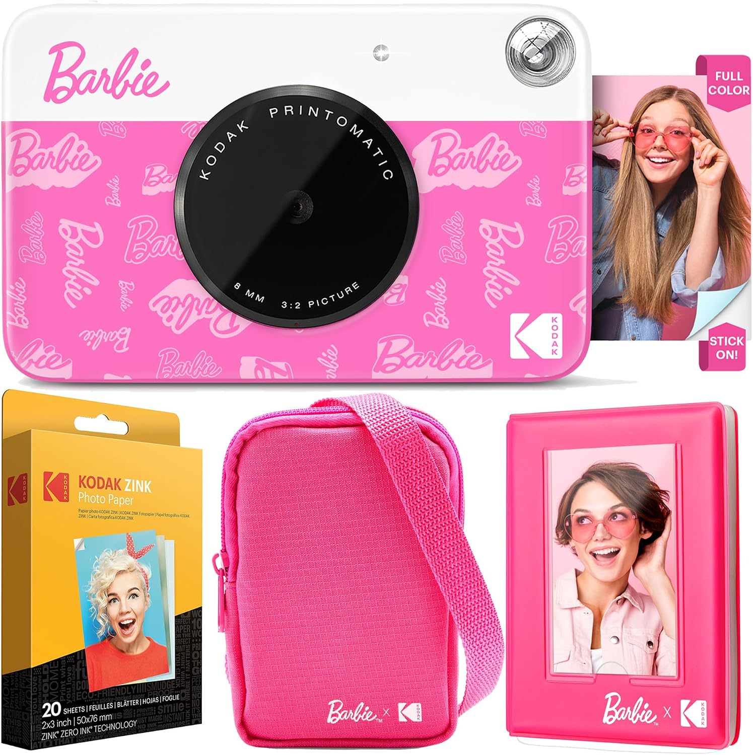 Kodak x Barbie Printomatic Full-Color Instant Print Digital Camera Barbie Deluxe Bundle (Signature Style)+ Barbie Deluxe Camera Case + Barbie Photo Album + Zink Paper (20 Sheets)