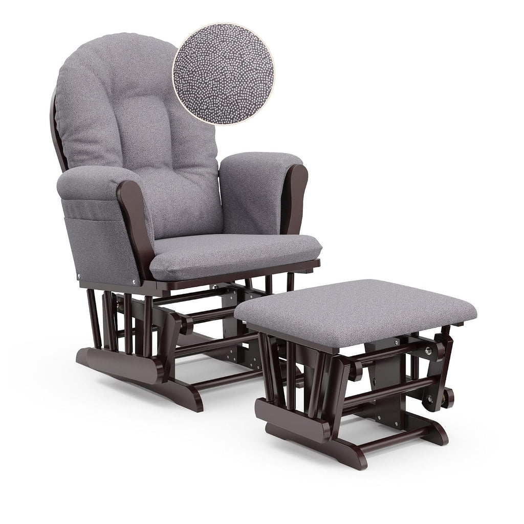 Storkcraft Premium Hoop Glider & Ottoman (Espresso/Gray Swirl) — GREENGUARD Gold Certified Nursery Glider, Solid Wood Craftsmanship, Smooth-Gliding Nursery Chair and Ottoman, Award-Winning