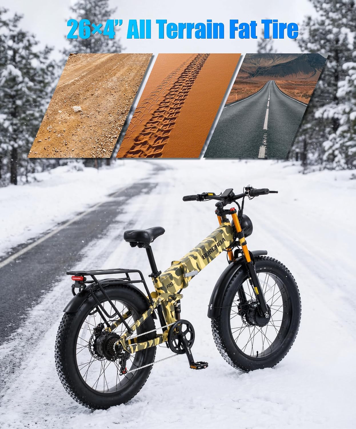 DAMSON Electric Bike for Adults Dual Motor AWD 5000W/3000W/1500W Peak 40MPH/30MPH Dirt Ebike, 52V/48V Max-Output Up to 65/80/120/160 Miles Long Range, 26' Full Suspension Fat Tire Mountains Bicycle