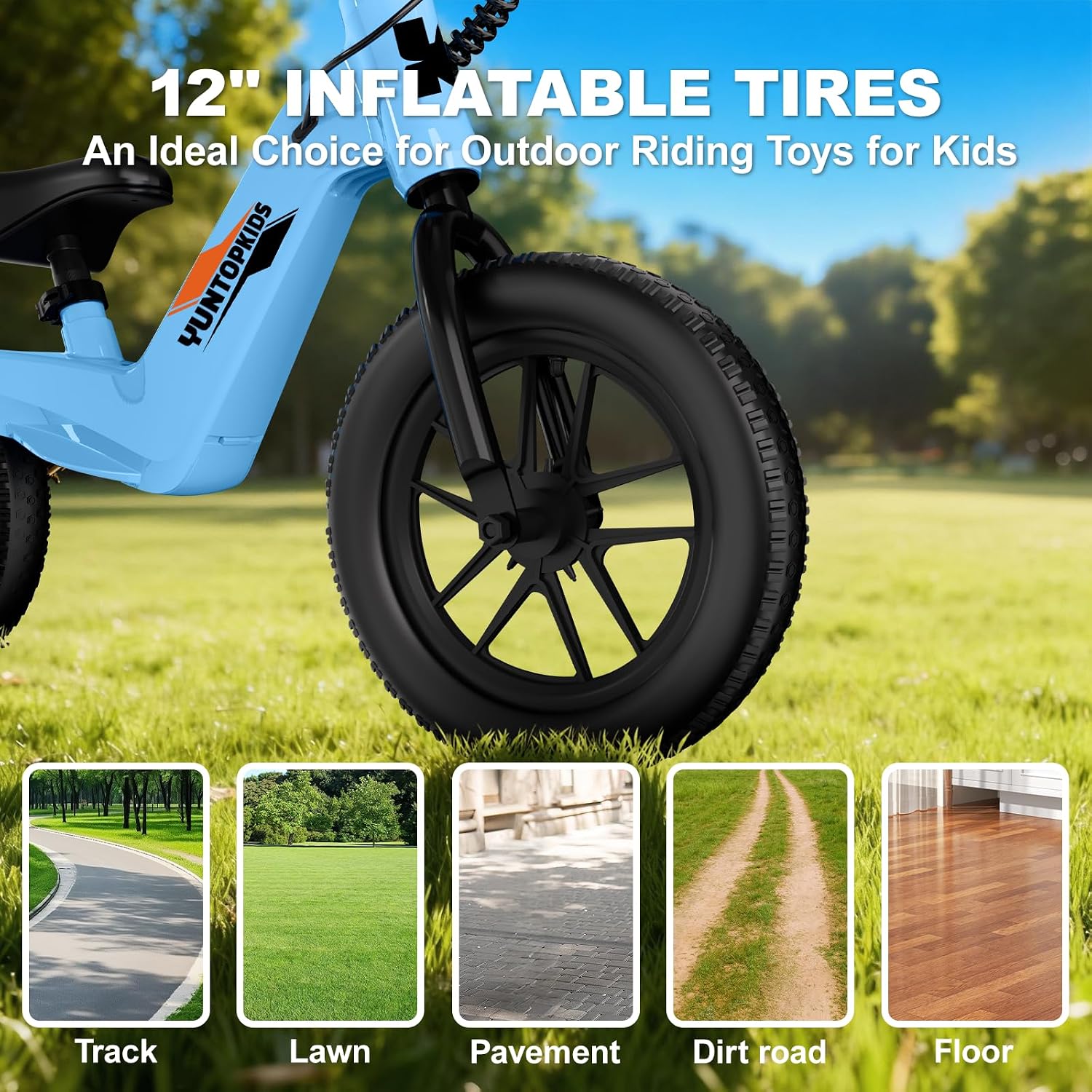 YunTopKids Electric Balance Bike for Kids Ages 3-5, 12 Inch Tires,Safe Start,3 Speeds up to 9.3 MPH,LCD,180W 24V Kids Electric Bike with Adjustable Seat,Fast Charger,LED Light