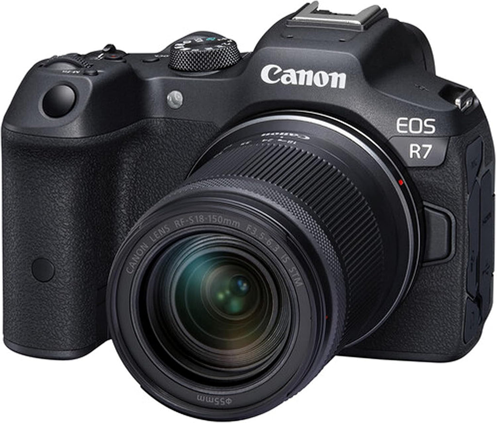 Canon EOS R7 Mirrorless Digital Camera with RF-S 18-150mm f/3.5-6.3 is STM Lens + 75-300mm F/4-5.6 III Lens + 50mm f/1.8 STM Lens + 128GB Memory + Case + Tripod + Filters (43pc Bundle) (Renewed)