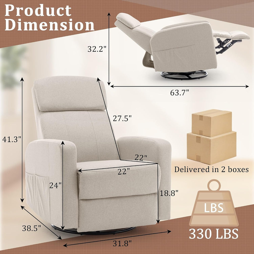 Korser Power Swivel Recliner Chairs for Adults, Electric Glider Rocking Chair Nursery, Glider Recliner Nursery Chair with Classified Side Pocket, Nursery Rocking Chairs with USB and Type-C Ports