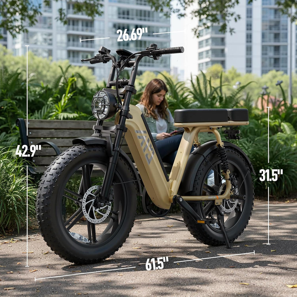 TST Electric Bike for Adults, 1500W Peak Motor 60 Miles Fat Tire Ebike with 48V 15Ah Removable Battery 20' Fat Tire Electric Bike, Full Suspension and 7-Speed