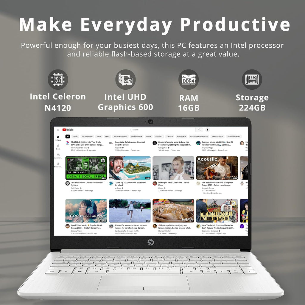 HP Stream 14' HD Lightweight Laptop, Intel Celeron N4120, 16GB RAM, 224GB Storage(64GB eMMC + 160GB Docking Station), Intel UHD Graphics, HD Webcam, 1 Year Office 365, WiFi, Bluetooth, Win 11s, Silver
