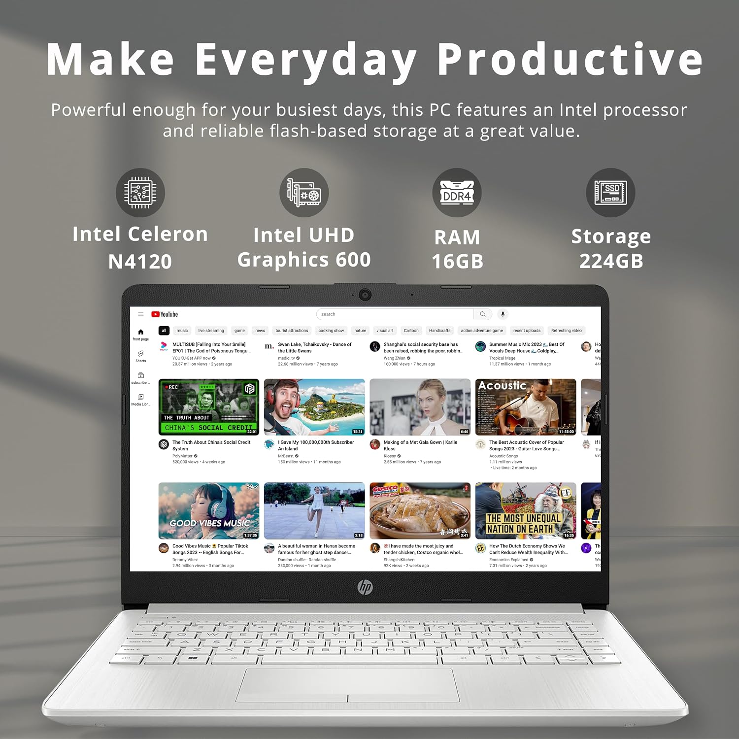 HP Stream 14' HD Lightweight Laptop, Intel Celeron N4120, 16GB RAM, 224GB Storage(64GB eMMC + 160GB Docking Station), Intel UHD Graphics, HD Webcam, 1 Year Office 365, WiFi, Bluetooth, Win 11s, Silver