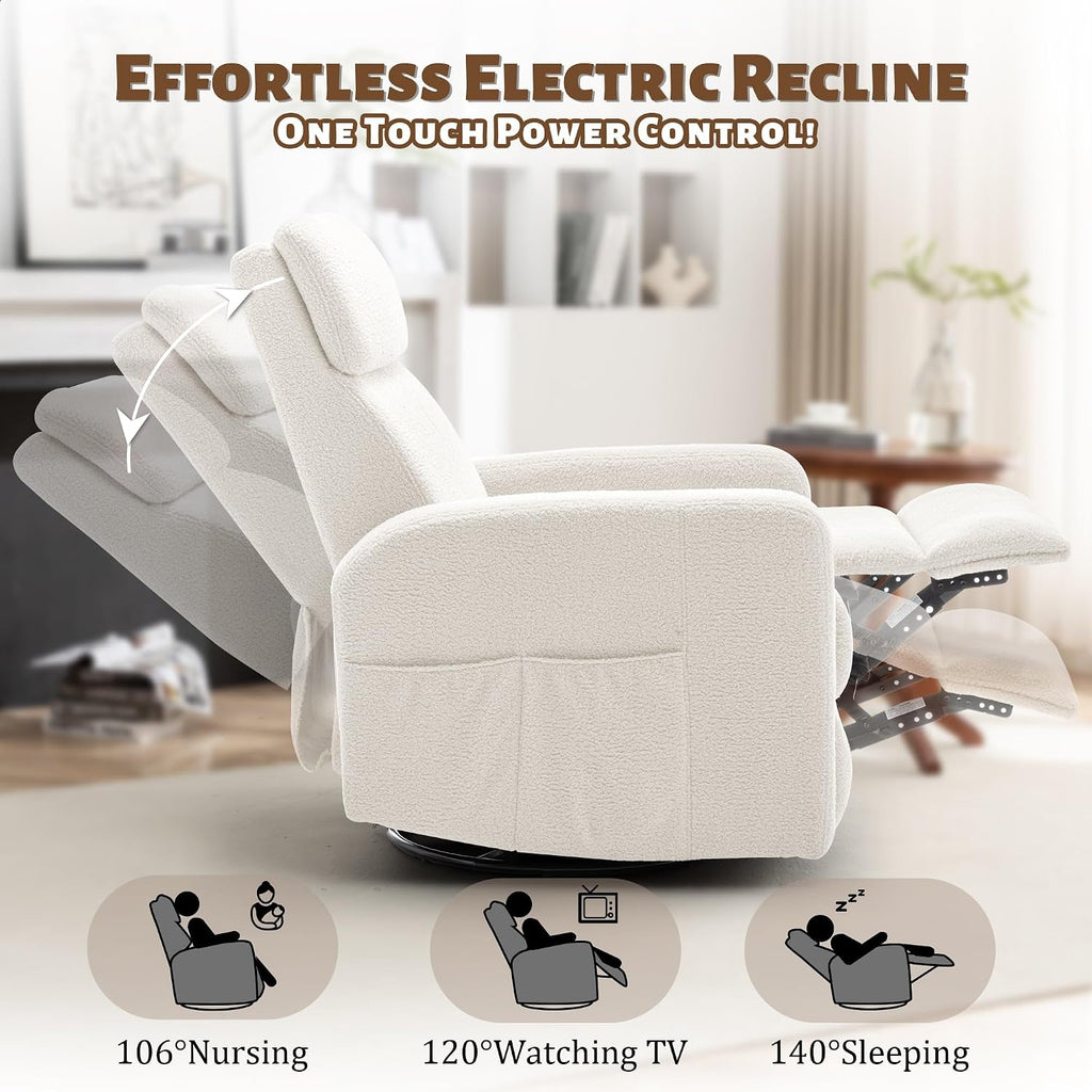 Korser Power Swivel Recliner Chairs for Adults, Electric Glider Rocking Chair Nursery, Glider Recliner Nursery Chair with Classified Side Pocket, Nursery Rocking Chairs with USB and Type-C Ports
