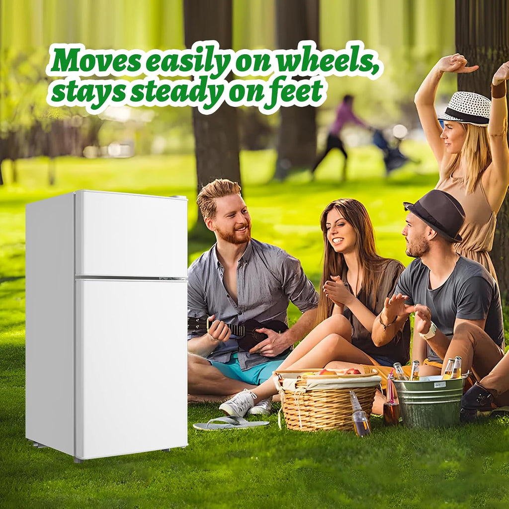 DEMULLER 2.4 Cu.ft Mini Fridge with Top Freezer Apartment Size Dual Door Compact Refrigerator for Personal Use Small Fridge with Egg tray, 7 Temperature Control For Dorm, White