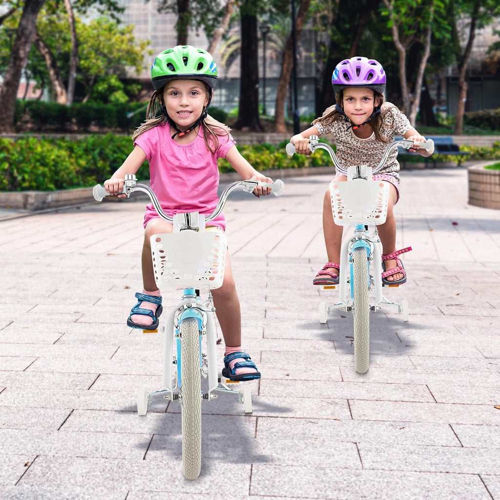 GYMAX Kids Bike for Boys & Girls Aged 3-8 Years, 14/16/18 Inches Children Bicycle w/Training Wheels, Dual Brakes, Adjustable Seat & Handlebar, Toddler Balance Bike