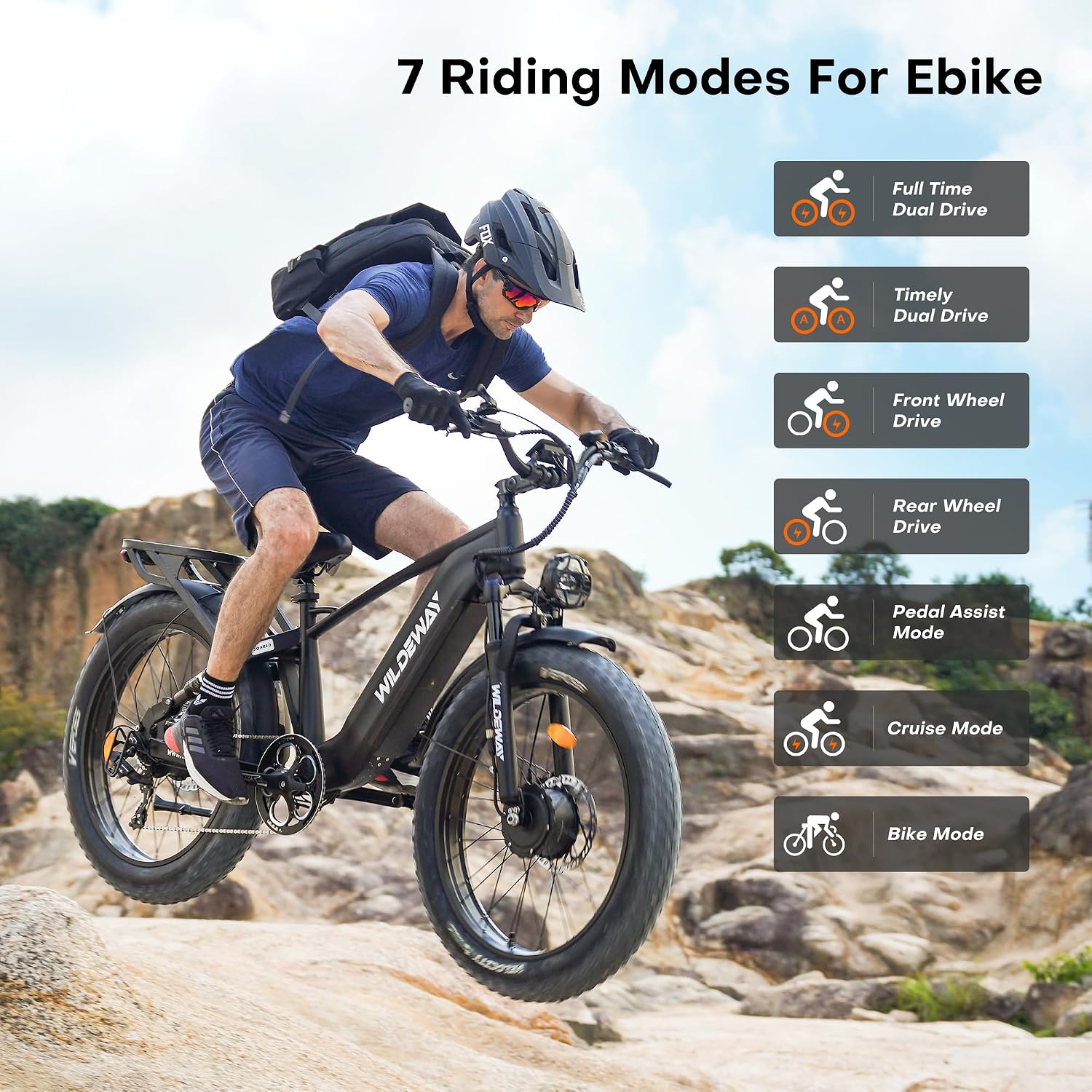 Wildeway 2600W Dual Motor Electric Bike for Adults 48V 30AH Removable Battery 32MPH 26' Terrain Fat Tire 80 Miles Long Rang Mountain Bike Full Suspension with Hydraulic Disc Brake Bicycle