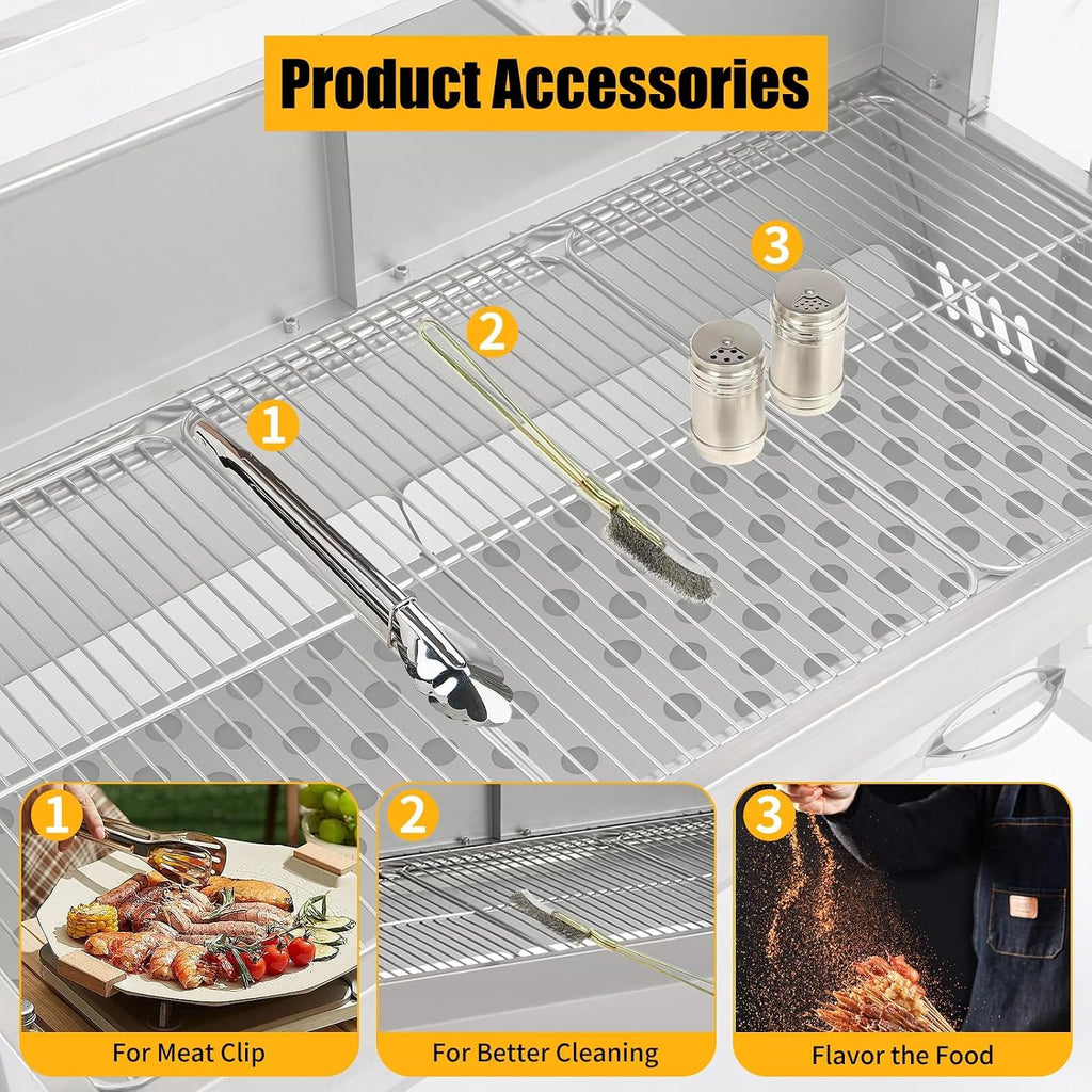 Rotisserie Grill with Back Cover Guard, 25W Motor 48 Inch Stainless Steel Small Pig Lamb Rotisserie Roaster, BBQ Charcoal Rotisserie Grill for Camping Party, Outdoor Kitchen (176 LBS)