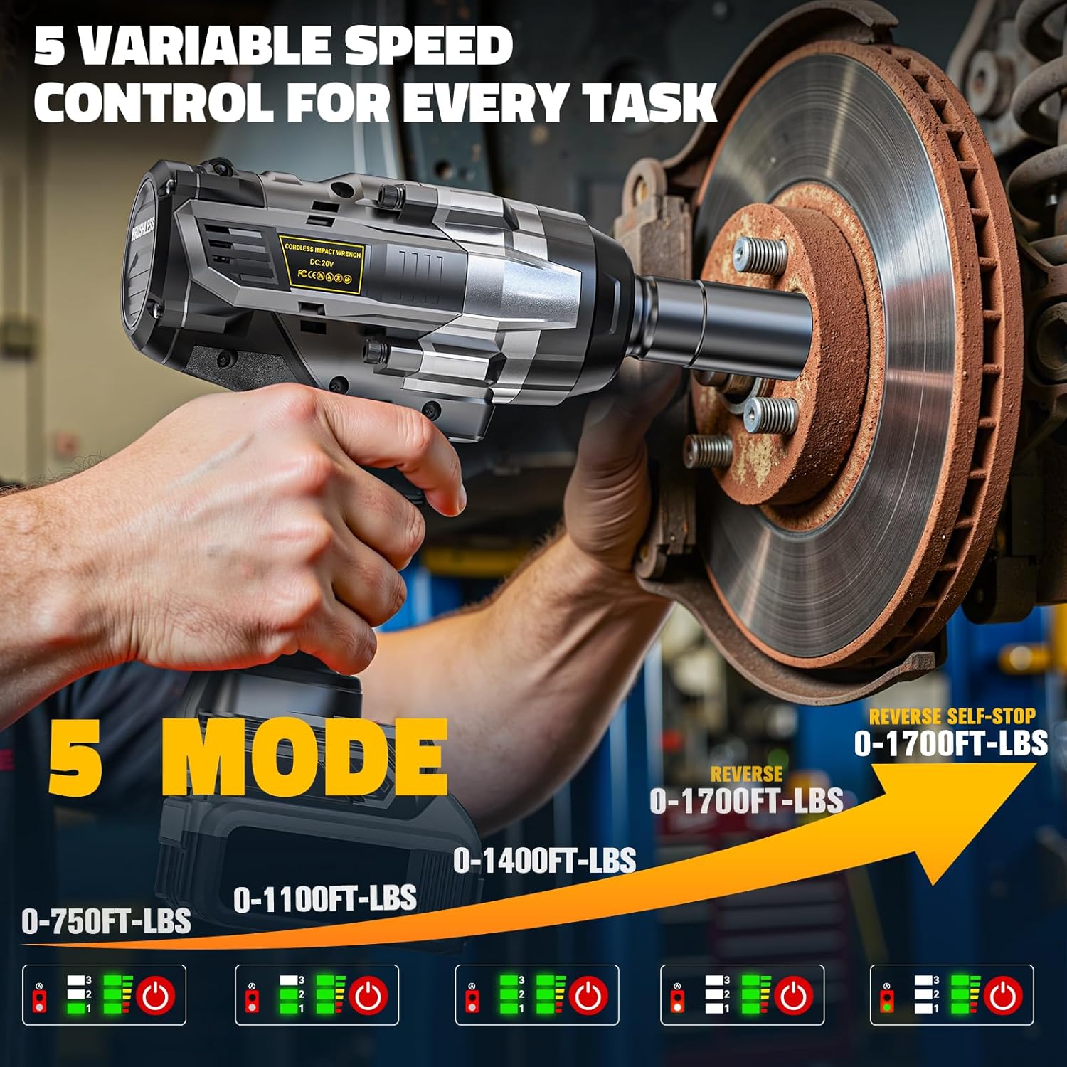 Cerycose Cordless Impact Wrench 1/2 inch Compatible with DeWalt 20V Battery: 1700FT-LBS High Torque Impact Wrench with 6 Sockets & Case - Brushless Electric Impact Gun LED Work Light, Bare Tool