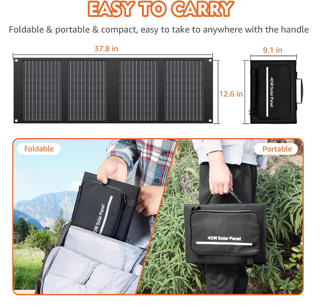 Solar Powered Generator 200W Peak/100W Rated, Portable Generator Power Station with Solar Panels 40W Included, 146Wh Solar Power Bank with AC Outlet 110V for Home Use Camping Outdoor Adventure