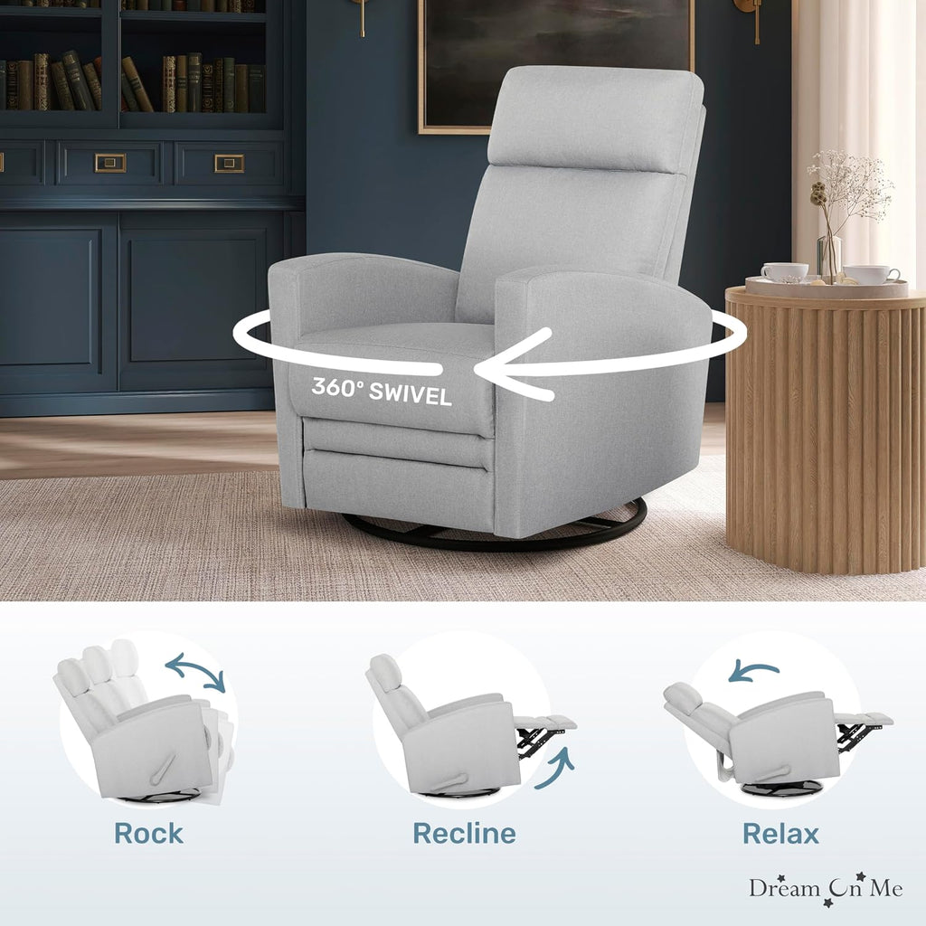 Dream On Me Chatham Basic Nursery Rocking Glider in Grey, 360° Swivel Motion, FSC Certified, Greenguard Gold & JPMA Certified Nursery Glider, Three Rocking Modes Nursery Glider Recliner
