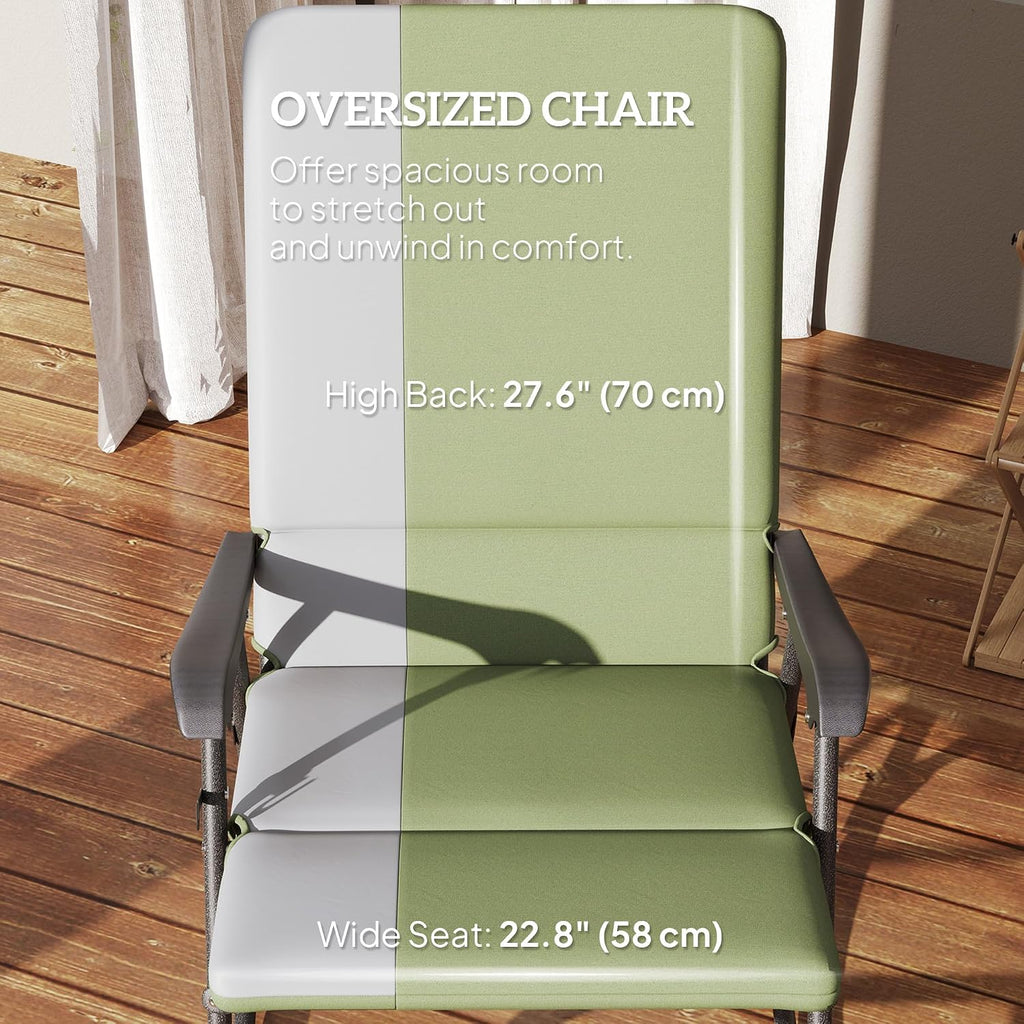 Outsunny Folding Outdoor Rocking Chairs Set of 2, Oversized Outdoor Rocking Camping Chair with 400 lbs. Capacity, Wide Seat, Padded High Back for Patio, Porch, Garden, Dark Green