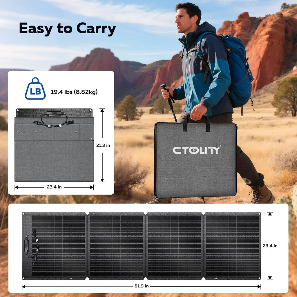 200W Portable Solar Panel for Power Station Generator,EFTE 23.7% High Efficiency Foldable Solar Panel Charger IP65 Waterproof with Adjustable Kickstand for Camping RV Outdoor Off-Grid