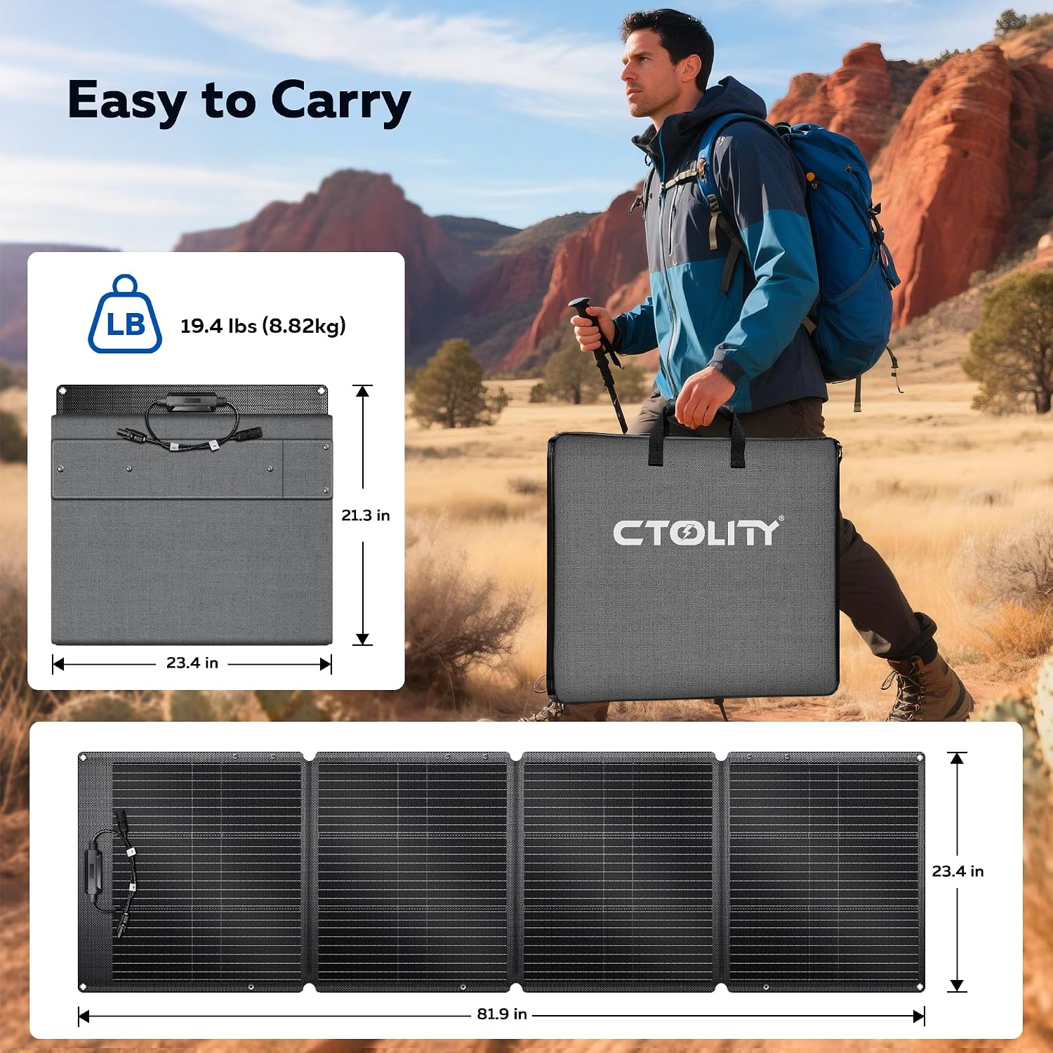 200W Portable Solar Panel for Power Station Generator,EFTE 23.7% High Efficiency Foldable Solar Panel Charger IP65 Waterproof with Adjustable Kickstand for Camping RV Outdoor Off-Grid