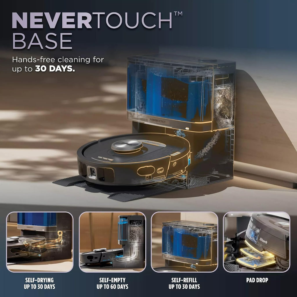 Shark R-RV2820YE PowerDetect 2-in-1 Robot Vacuum and Mop with NeverTouch™ Base, Gaia Grey - Certified Refurbished