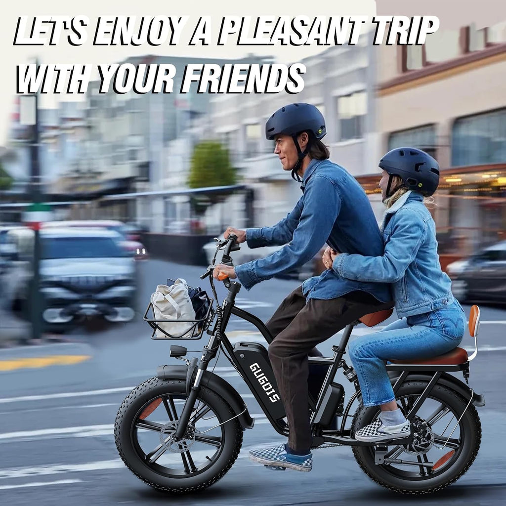 GugoIs 2 Seater Electric Bike for Adults, 750/1000W & 28/30 MPH E-Bike with 748.8/960 Wh Removable Battery, 16/20' Commuter Ebikes, 25-60 Miles, Full Suspension Adults Electric Bicycles