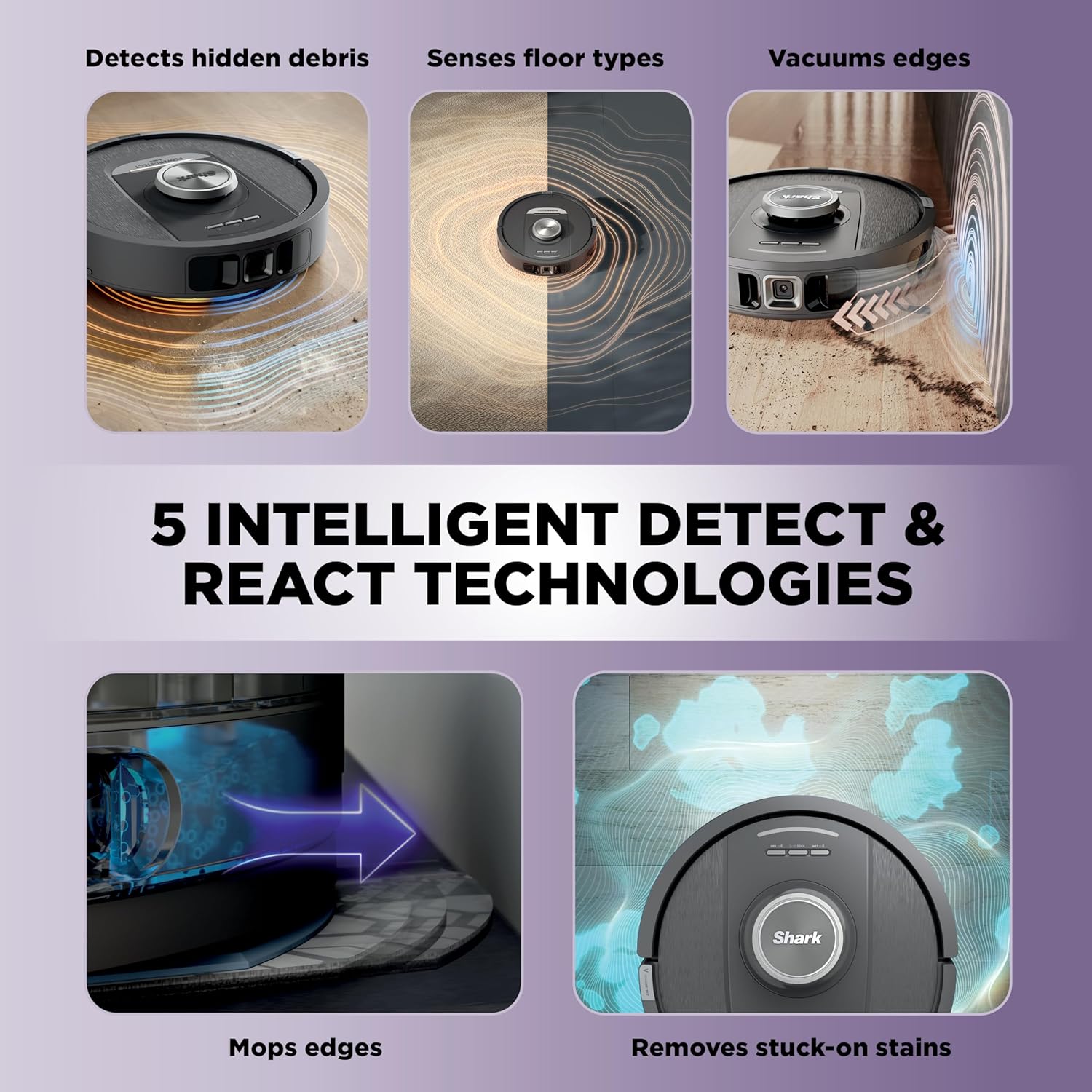 Shark Robot Vacuum & Mop Combo, NeverTouch Self-Emptying & Refilling Base, Carpet & Hard Floors, 60-Day Debris Capacity, 30-Day Water Tank, Pad Drying, 5 Intelligent Cleaning Technologies, RV2820YE