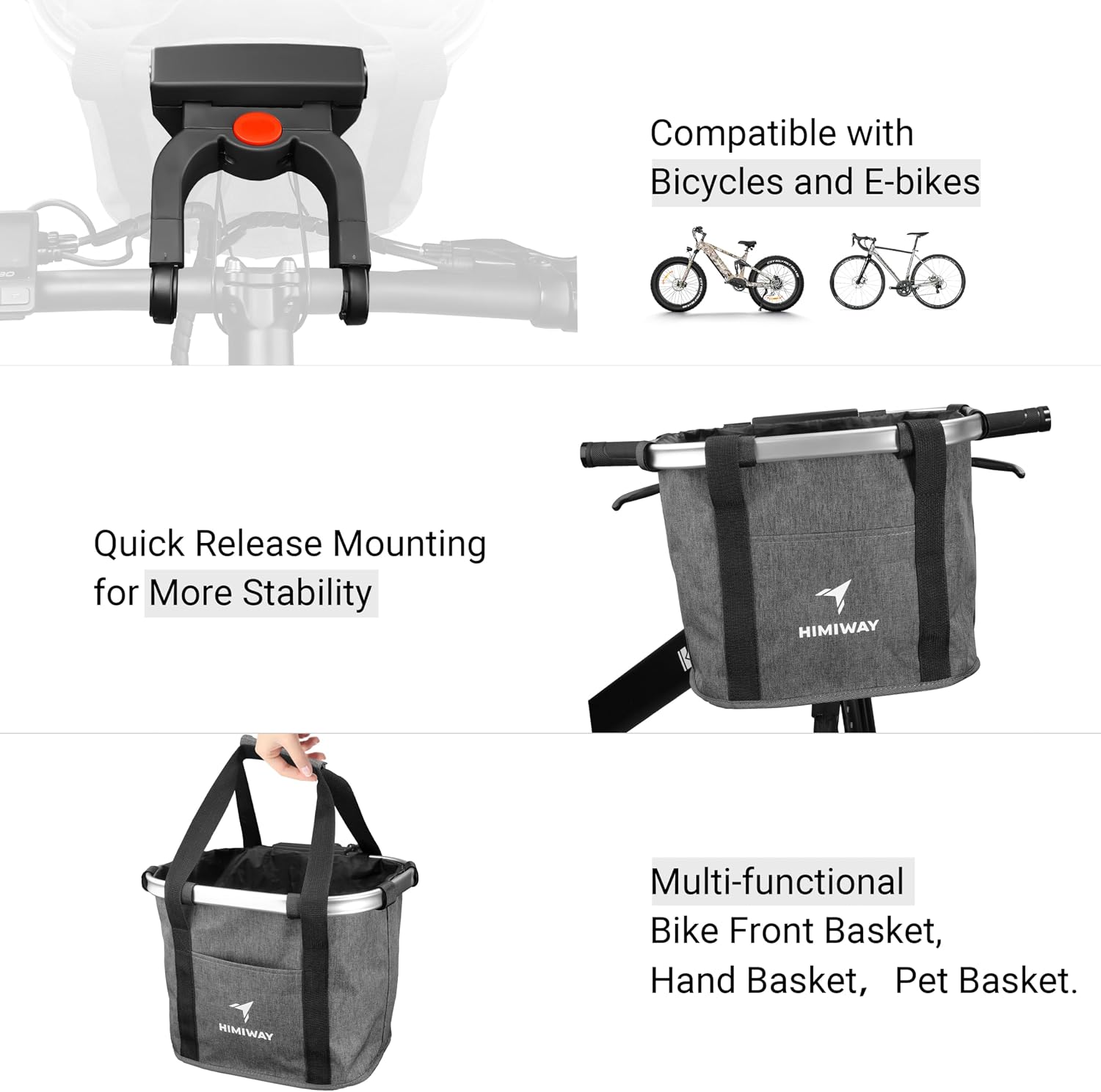 Himiway 12 in 1 Bicycle Accessories Gift Pack Include Bike Lock/Bag/Phone Holder/Speaker/Water Bottle Holder/Pump/Headlight/Taillight with Alarm/Cover/Basket/Spoke Light/Mirrors