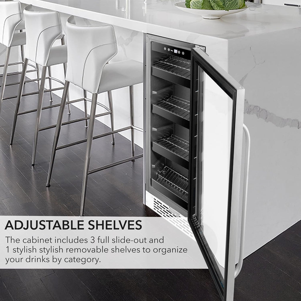 Whynter BBR-638SB Built-in Under Counter 12 inch Beverage Refrigerator and Cooler, Fridge with Glass Door, 2.0 Cubic Feet, Stainless, 75 Capacity