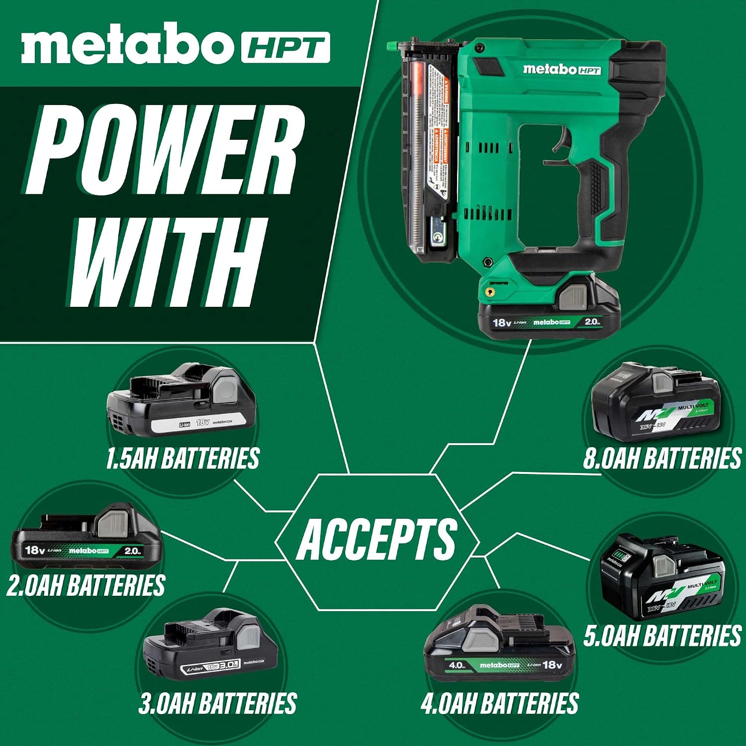 Metabo HPT 18V MultiVolt Cordless Compact Pin Nailer Kit, 23 Gauge Nailer with Power Tool 2.0Ah Lithium Ion Battery, Drives 5/8' to 1-3/8' Headless Pin Nails, 5-Year Warranty, NP1835DA