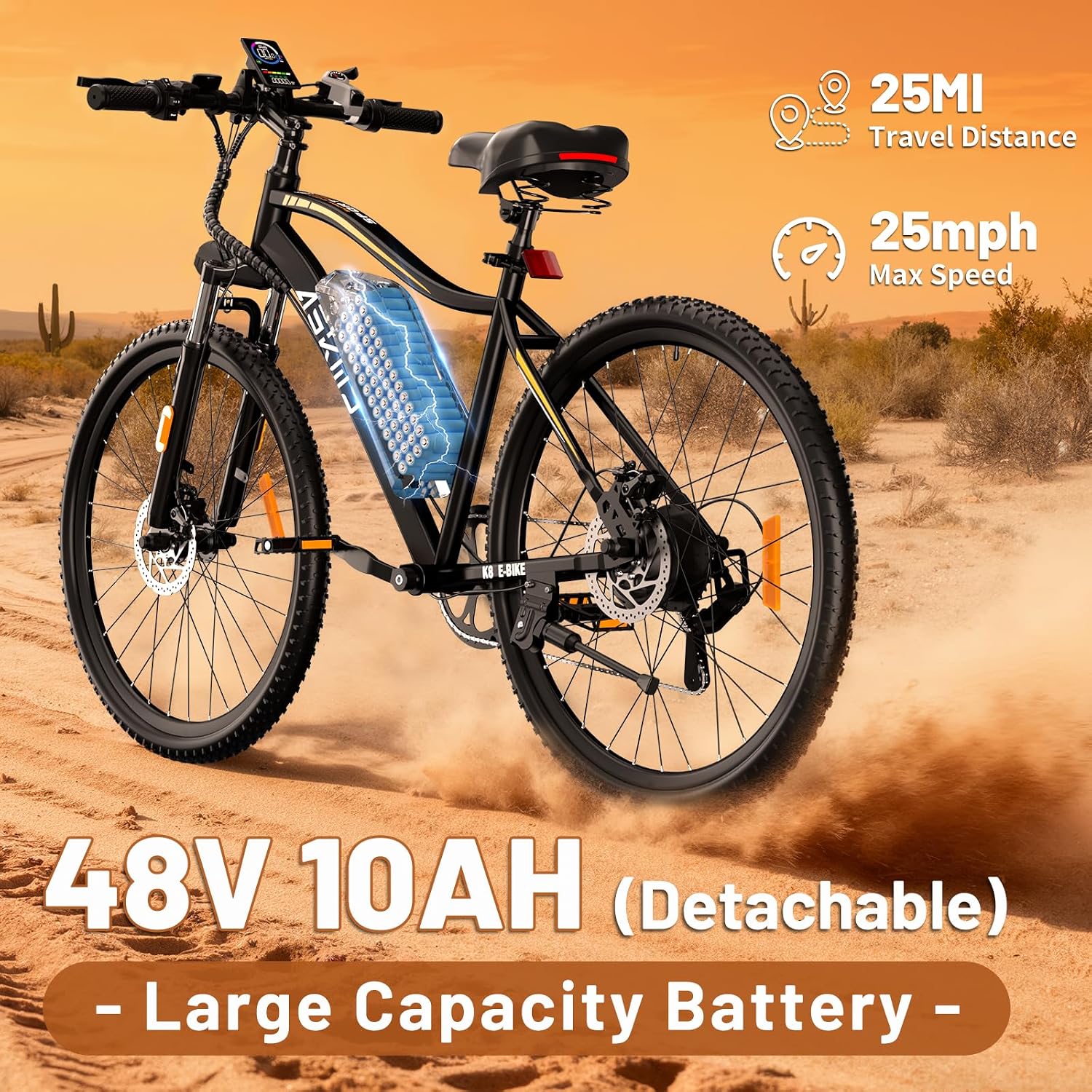 Electric Bike for Adults 750W Peak Motor, 26 Inch Mountain E-Bike with 48V Removable Battery, 7-Speed, Front Fork Suspension, Commuter Electric Bicycle with 25MPH and 40-55Miles PAS Range