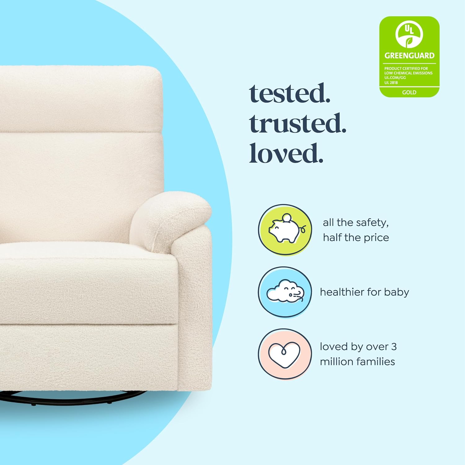 Davinci Suzy Glider Recliner Nursery Chair - Glider Rocking Chair for Nursery and Living Room - GREENGUARD Gold, FSC & Certi-PUR US Certified - 360° Swivel Rocker Recliner Chair (Cozy Cream Boucle)