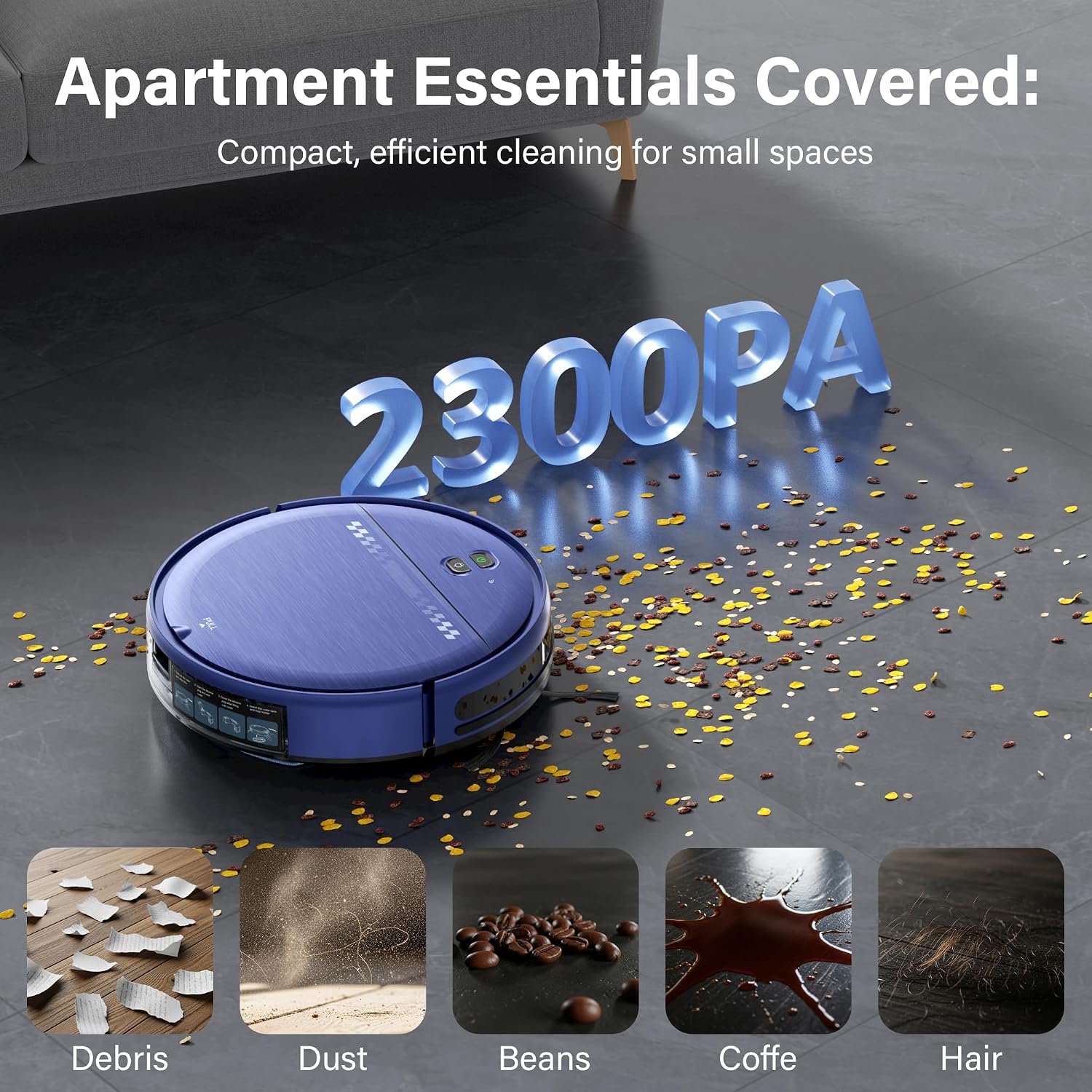 Robot Vacuum and Mop for Pet Hair, 2-in-1 Robot Vacuum Cleaner for Hard Floors&Carpets with 2.87'' Slim Design, Wi-Fi/App/Voice Control, 3D Obstacle Avoidance & Self-Charging
