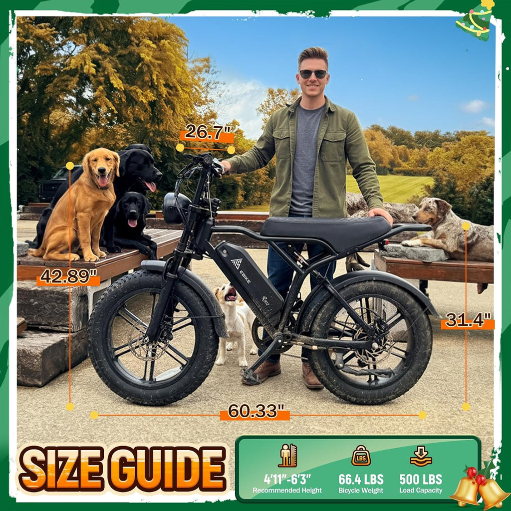 TST Electric Bike for Adults, 1500W Peak Motor 60 Miles Fat Tire Ebike with 48V 15Ah Removable Battery 20' Fat Tire Electric Bike, Full Suspension and 7-Speed