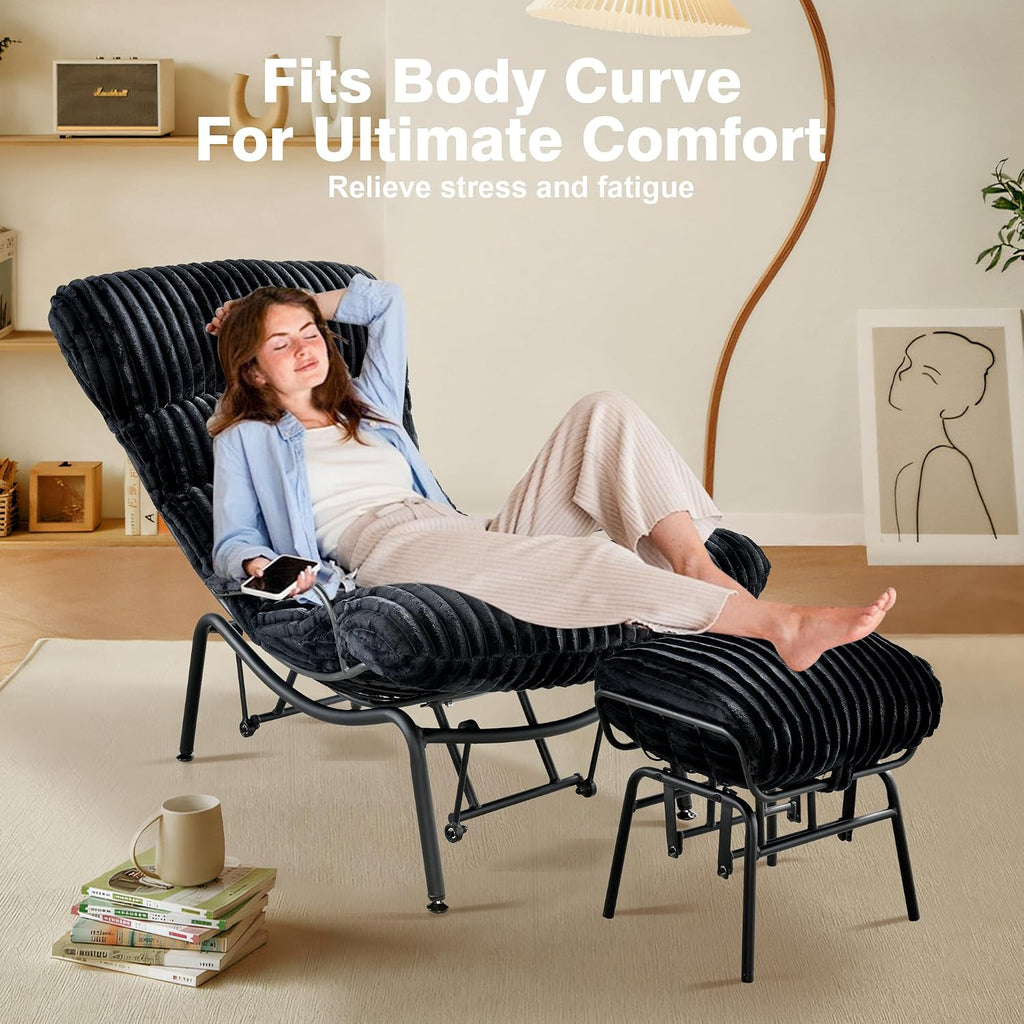 ovios Glider Rocking Chair with Ottoman, Mid-Century Modern Recliner Chair with Footrest, Comfy Gliding Rocker Lazy Accent Armchair for Living Room Bedroom, Cloud Plush Corduroy, Black