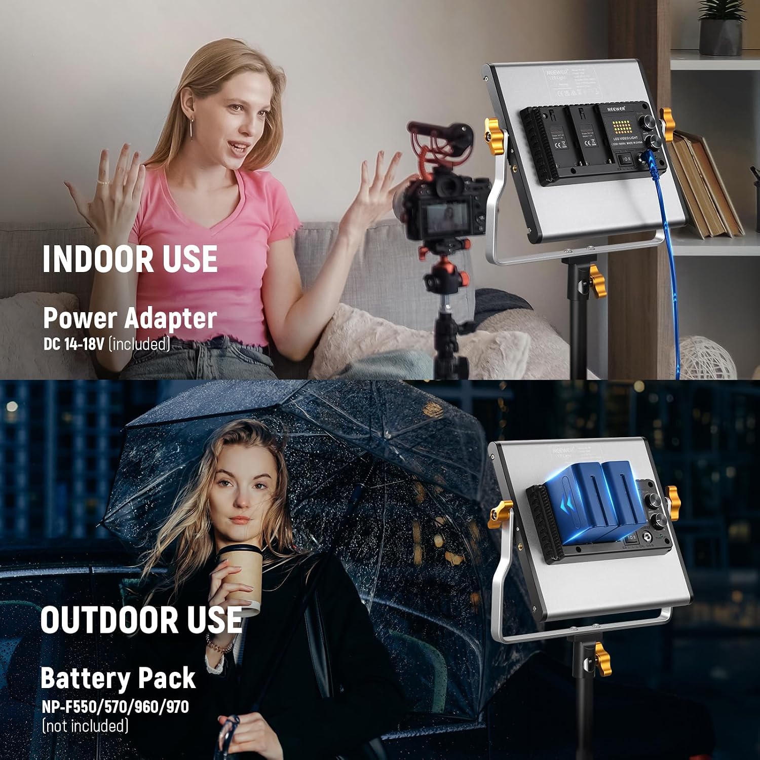 Neewer 2 Packs Dimmable Bi Color 480 LED Video Light Kit, 3200~5600K CRI 96+ LED Panel with U Bracket, 75 inches Tripod Light Stand for YouTube Recording Studio Photography Streaming Key Lighting