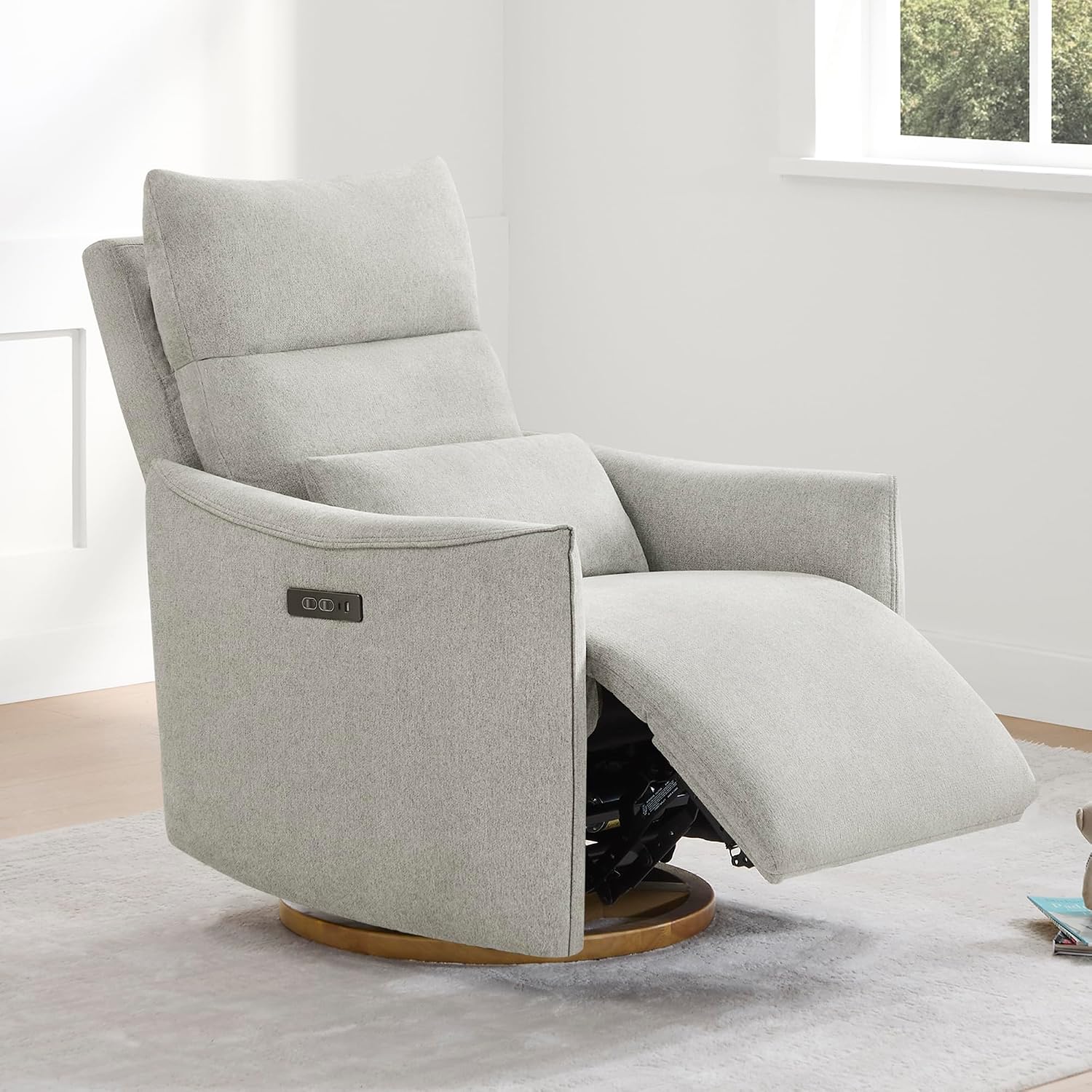 CHITA Swivel Rocker Recliner Chair, Power Nursery Glider Recliner, Nursery Rocking Chair with Adjustable Power Headrest, FSC Certified, Solid Wood Base, Crockery (Gray)