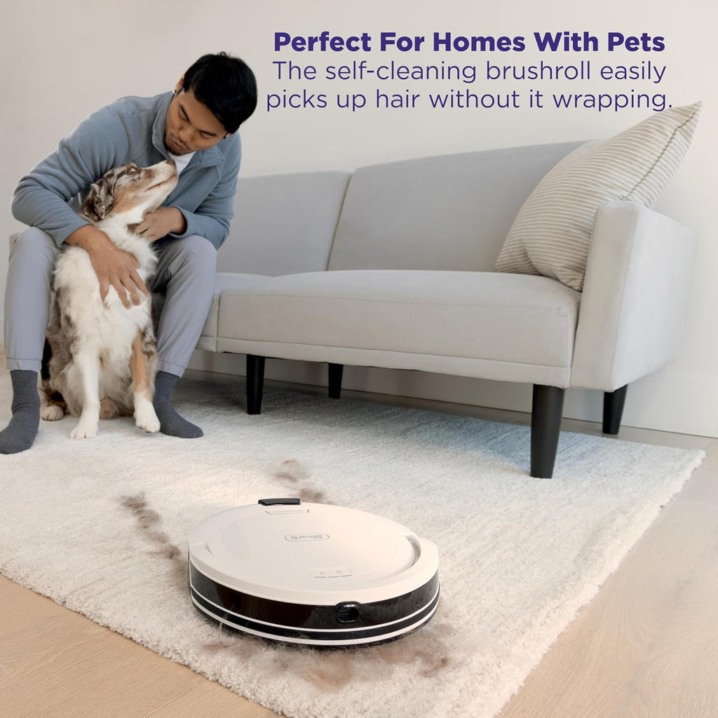 Shark Navigator Robot Vacuum with SmartPath Navigation and Self-Cleaning Brushroll, Powerful Suction, for Carpets & Hard Floors, White, AV2120