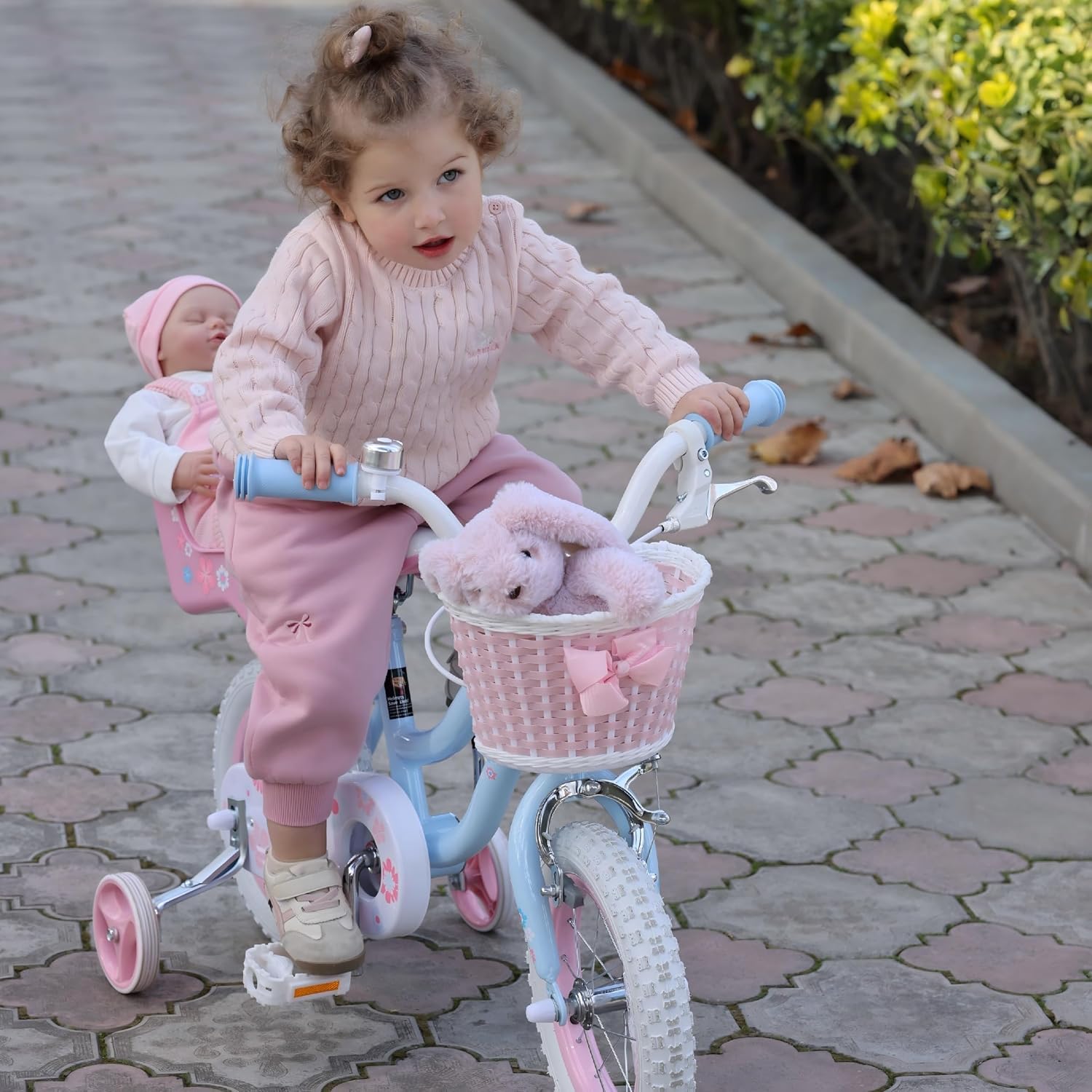 Glerc Petal Girls Bike 12-18 Inch for Ages 2-9, Kids Bike with Training Wheels, Basket & Streamers, Princess Style Kids Bicycle, for Girls