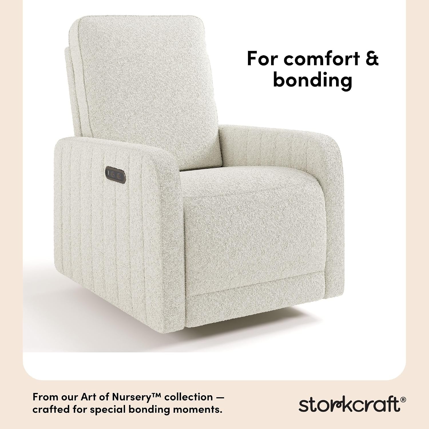 Storkcraft Kyoto Deluxe Power Recliner Swivel Glider (Ivory Boucle) – Premium Electronic Power Recliner for Nursery, Includes Dual-USB Charging Port with USB-A & USB-C, Glider Rocking Chair