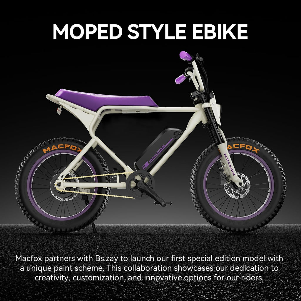 MACFOX X1S Electric Bike, Ebike 500W/48V/10.4Ah, 20' Fat Tire Electric Bicycles Up to 20MPH & 40 Miles with Retro Motorcycle Design, Removable Battery, 50N.m Max Torque (Purple+White)