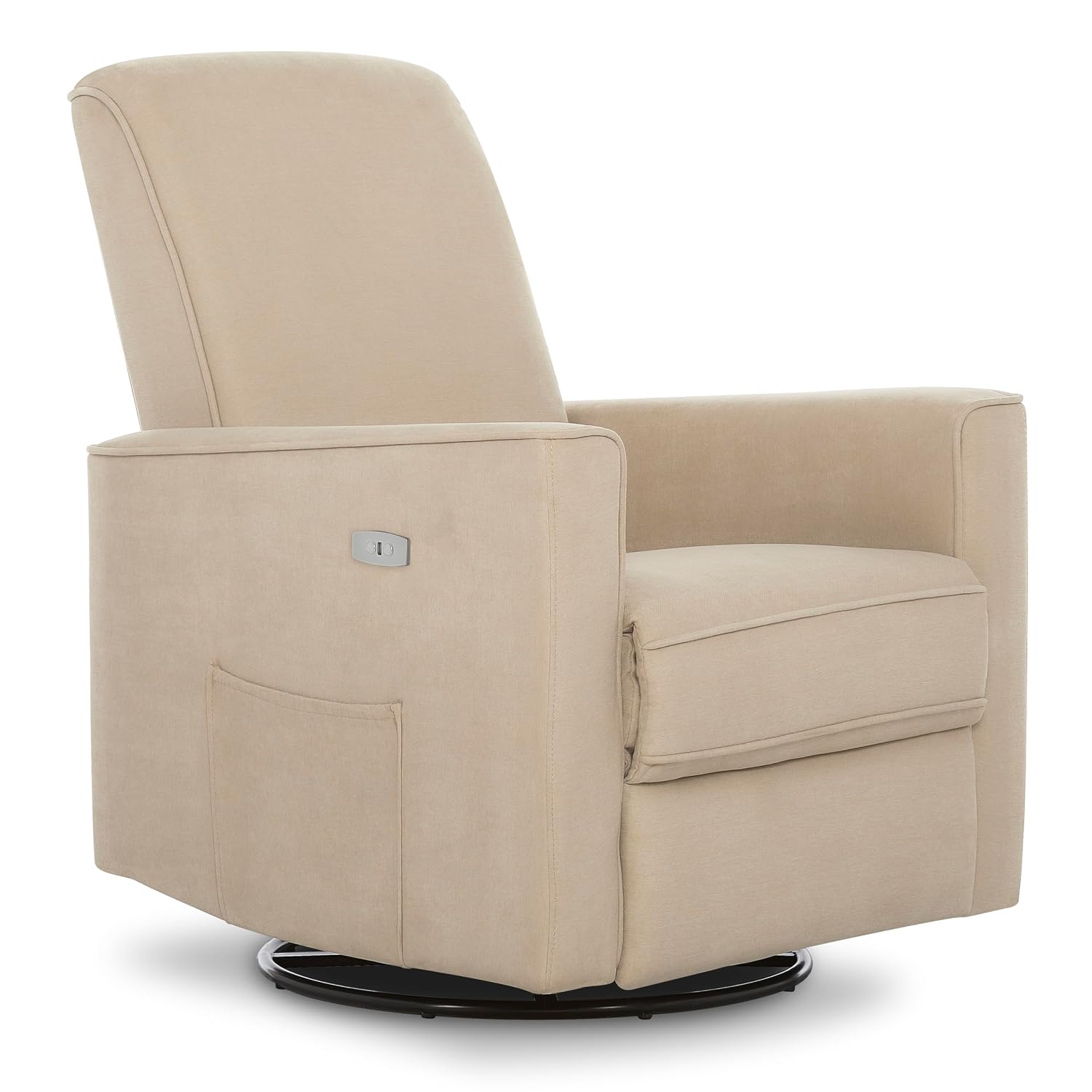 Evolur Harlow Upholstered Power Glider Recliner with USB Charging – Rocking & 275° Swivel with Smooth Glide – Greenguard Gold & FSC Certified – Modern Nursery and Living Room Chair in Tan