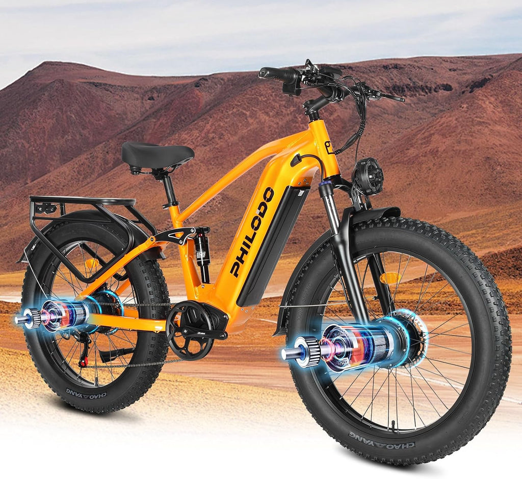 Electric Bike for Adults, 5000𝕨 Dual Motor E-Bike, 60V 32AH Long Range Dirt Bike, Fat Tire Hunting Ebike for All Terrain, Full Suspension Electric Bicycle