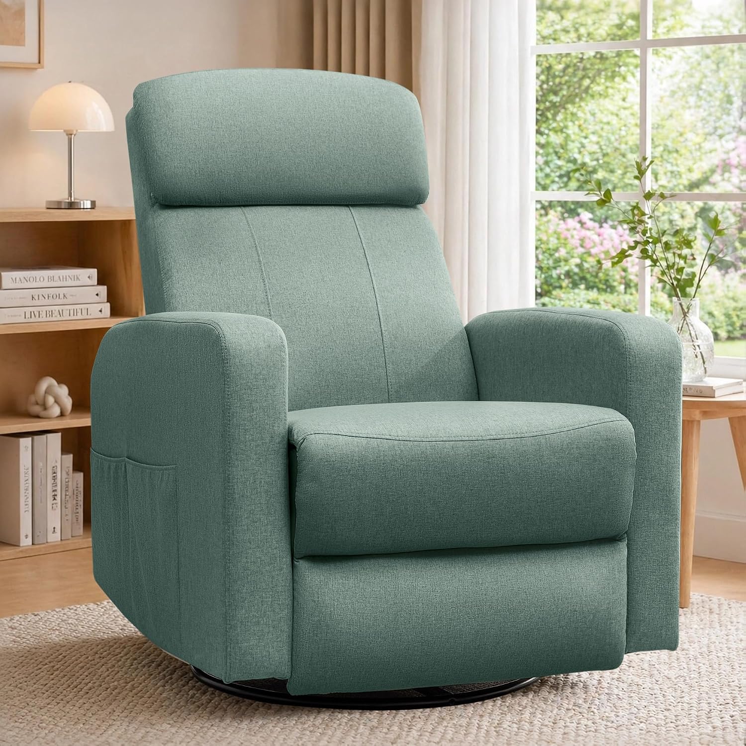 Korser Power Swivel Recliner Chairs for Adults, Electric Glider Rocking Chair Nursery, Glider Recliner Nursery Chair with Classified Side Pocket, Nursery Rocking Chairs with USB and Type-C Ports