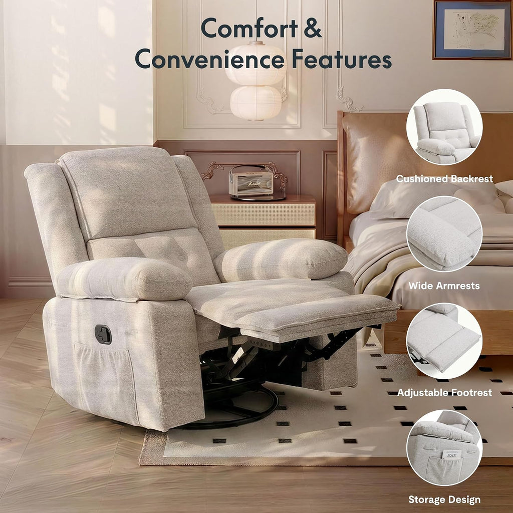 FLEXISPOT Swivel Rocker Recliner Chair for Adults, Massage Recliner Rocking Chair Nursery, 360° Swivel Nursery Glider for Living Room Bedroom, Light Grey(XRC2)