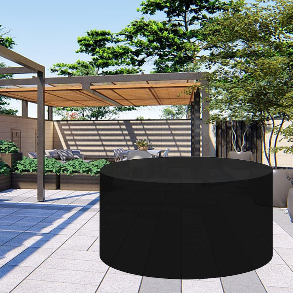 Outdoor Garden Table Set Cover 130' D x 37' H, Barbecue Gas Grill Cover, Round Waterproof Patio Furniture Set Cover, Dust Proof Furniture Protective Cover (330x95cm)