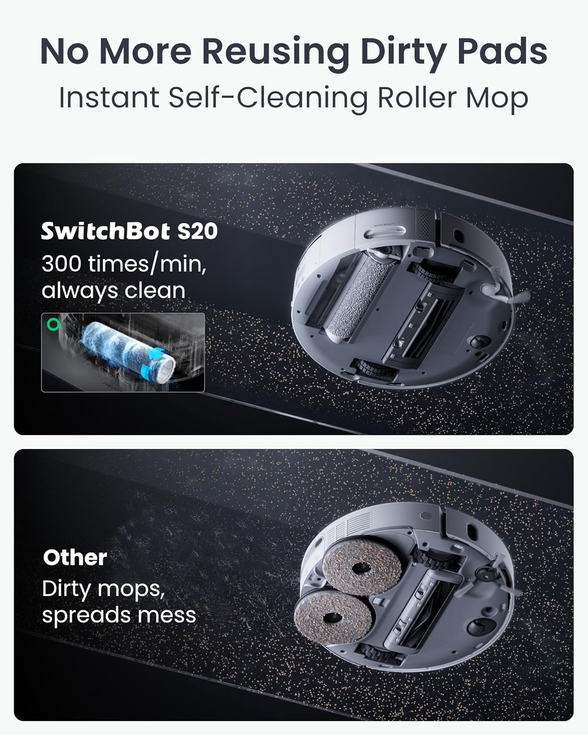 SwitchBot S20 Robot Vacuum and Mop with Matter, 10000Pa Powerful Suction, Roller Mop, AI Navigation, Auto Mop Washing & Drying, 90 Days Hands-Free, Self-Emptying, Works with AppleHome Alexa GoogleHome