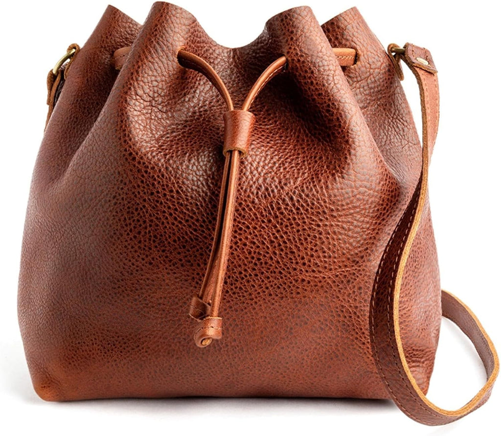 Portland Leather Goods Bucket Bag – Leather Crossbody Purse w/Drawstring Opening – Handmade from the Finest Full-Grain Hides