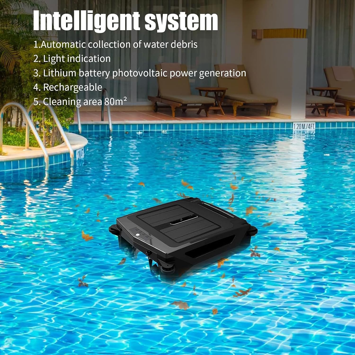 Solar Pool Skimmer, 2 Modes,Dual Charging Modes, Smart Obstacle Avoidance, for All Swimming Pool Types