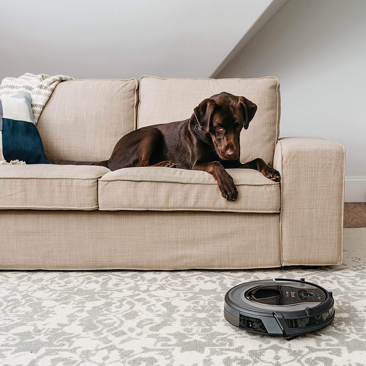 SHARK ION Robot Vacuum R75 WiFi-Connected, Voice Control Dual-Action Robotic Vacuum Carpet and Hard Floor Cleaner, Works with Alexa (RV750), Smoke