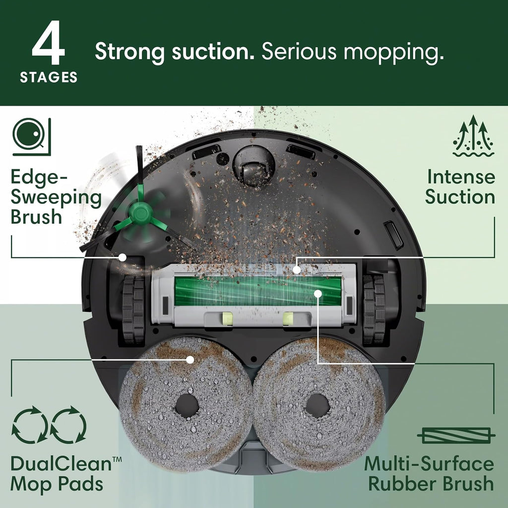 iRobot Roomba Plus 405 (G181) 2in1 Vacuum & Mop Robot with AutoWash Dock - Dual Spinning, Smart & Fast Mapping, Ideal for Pet Hair, Self-Empties 75 Days, Intense Suction, Pad Washing & Drying
