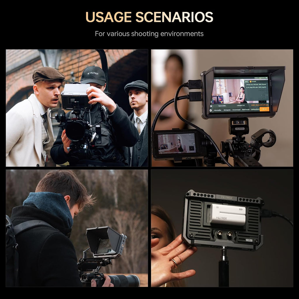 VILTROX DC-X3 6 Inch Camera Field Monitor 2000nits FHD 1920x1080 IPS Touchscreen with 4K HDMI/3G-SDI Loop in/Out, 3D LUTs Video Peaking Focus Assist Waveform, Cold Shoe Mount, Sunshade Hood, Battery