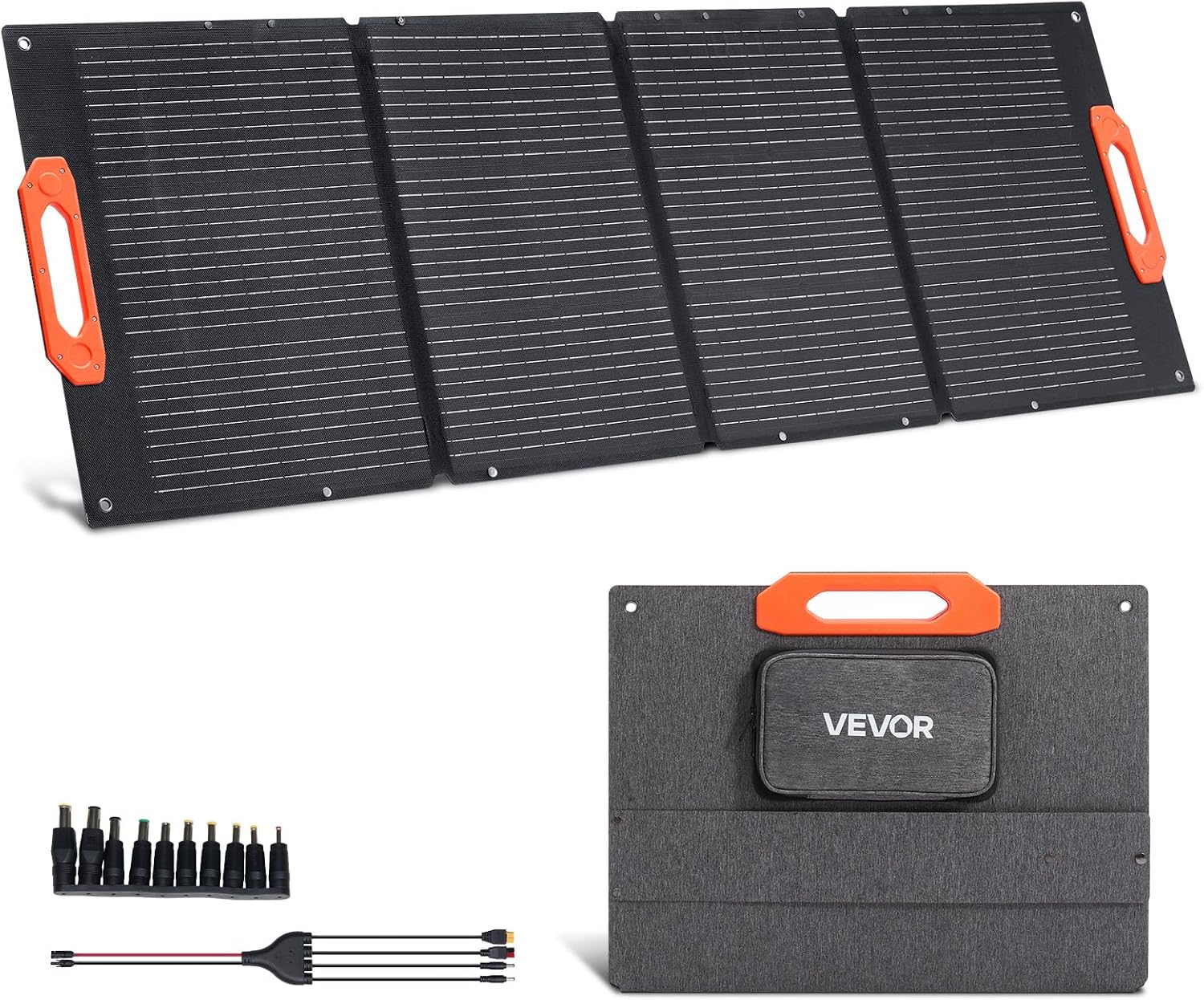 VEVOR 150W Foldable Monocrystalline Solar Panel, 23% Efficiency Portable ETFE Mono Solar Panel Charger with MC4 Output, Type-C, QC3.0 USB & DC Ports, IP67 Waterproof for Power Stations Camping Hiking